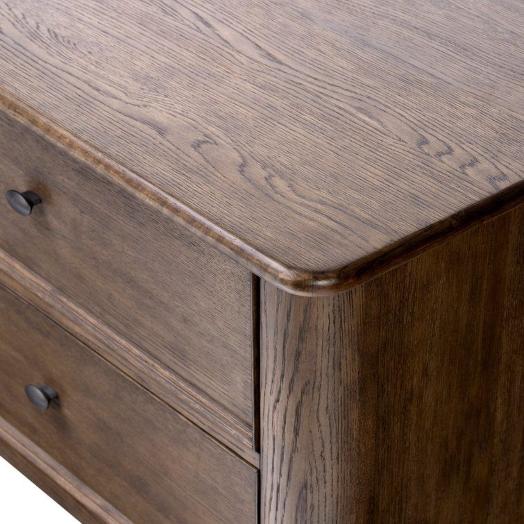 Aged Oak 2-Drawer Nightstand with Gunmetal Pulls