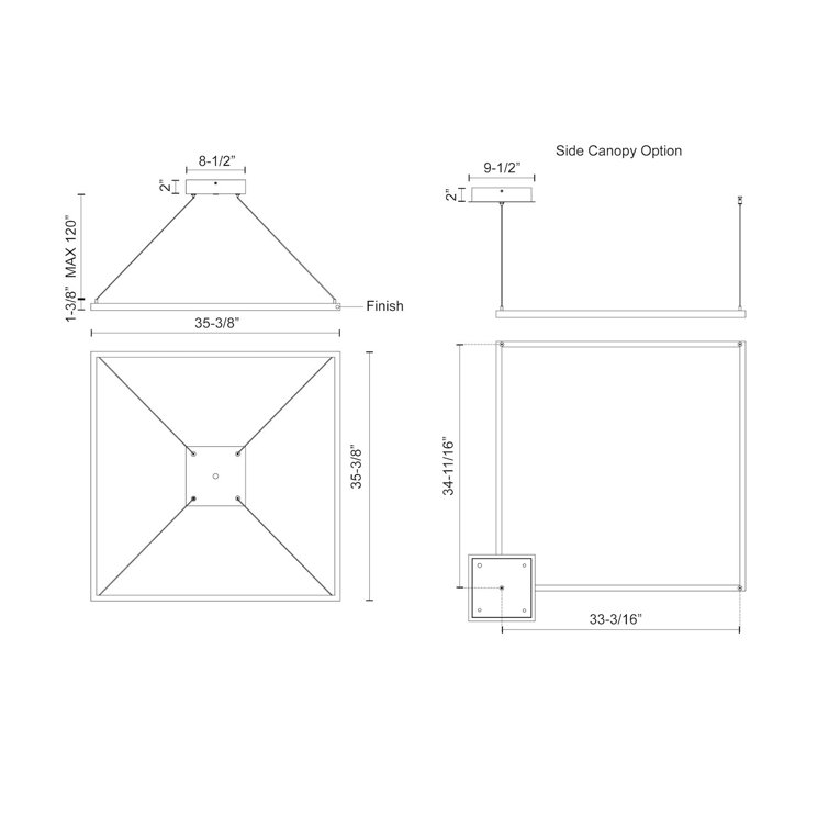 Sleek Piazza 31.5" Square LED Ceiling Chandelier in Black Aluminum