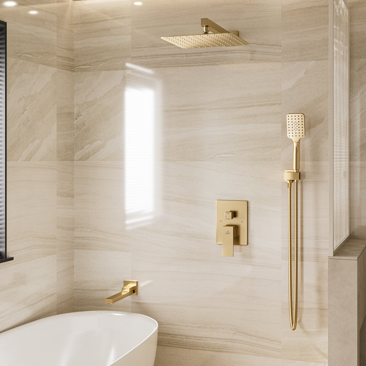 Brushed Gold 10" Square Rainfall Shower System with Handheld