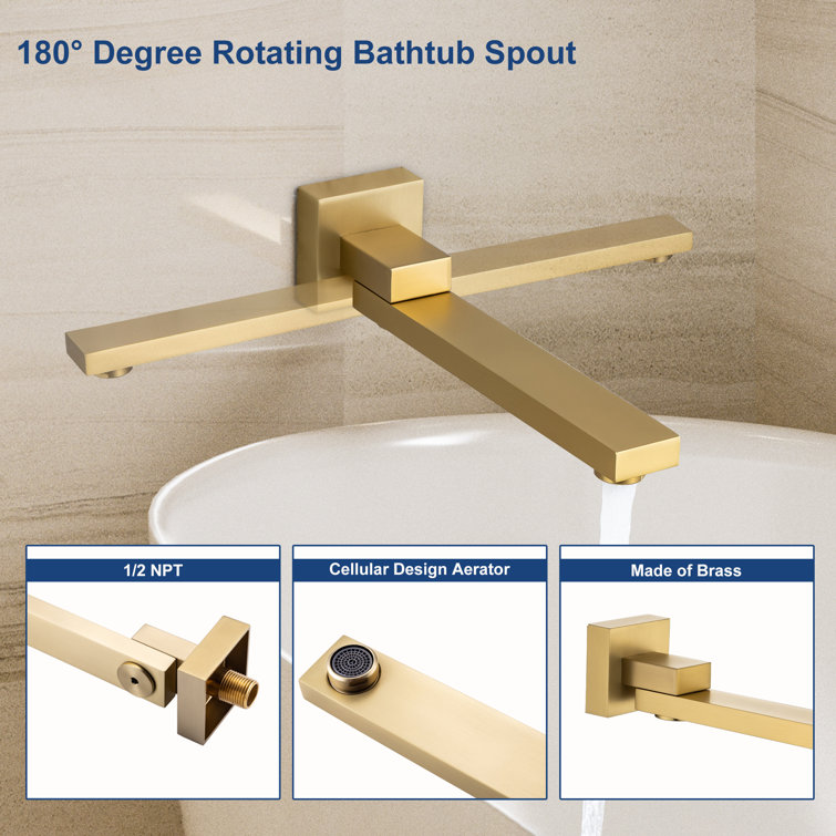 Brushed Gold 10" Square Rainfall Shower System with Handheld