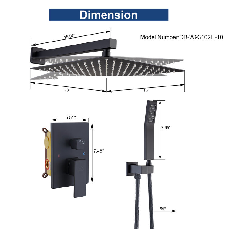 Matte Black Dual Function Square Rain Shower System