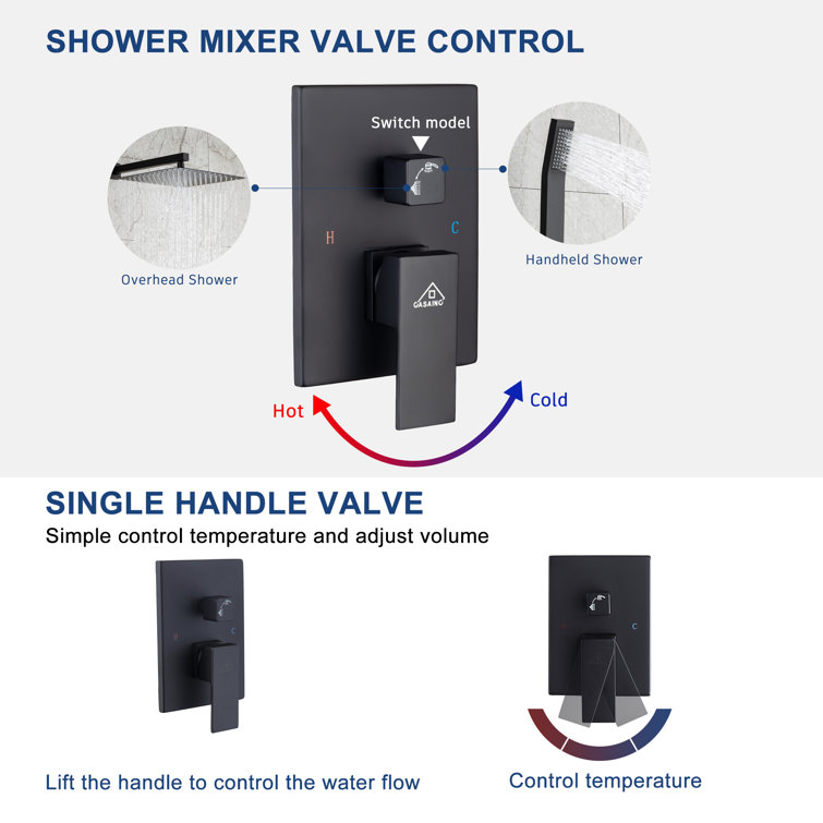Matte Black Dual Function Square Rain Shower System