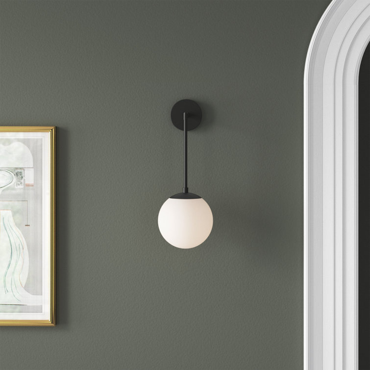 Warby Black Steel and Etched Opal Glass Dimmable Sconce
