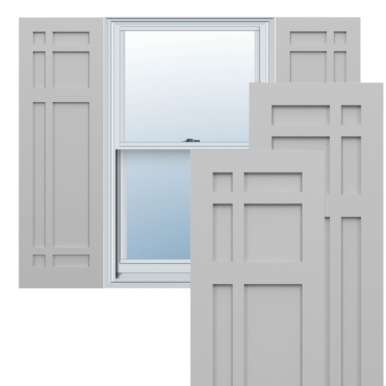 Primed Gray PVC Mission Style Fixed Mount Shutters, 12"W x 35"H