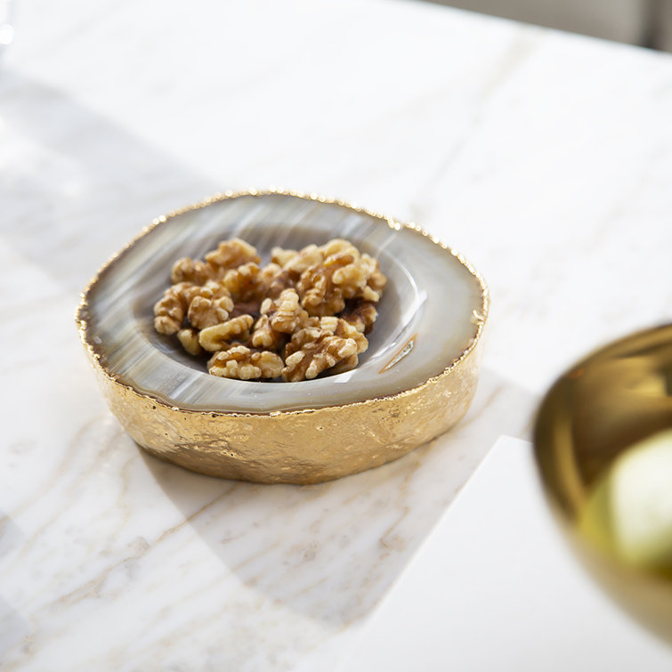 Natural Agate and Gold Handcrafted Decorative Bowl