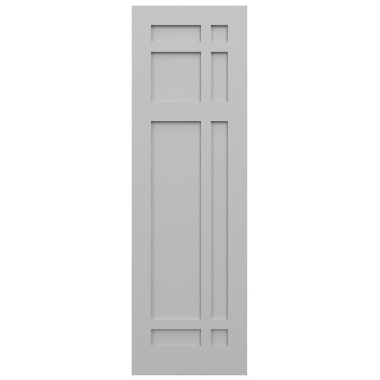 Primed Gray PVC Mission Style Fixed Mount Shutters, 12"W x 35"H
