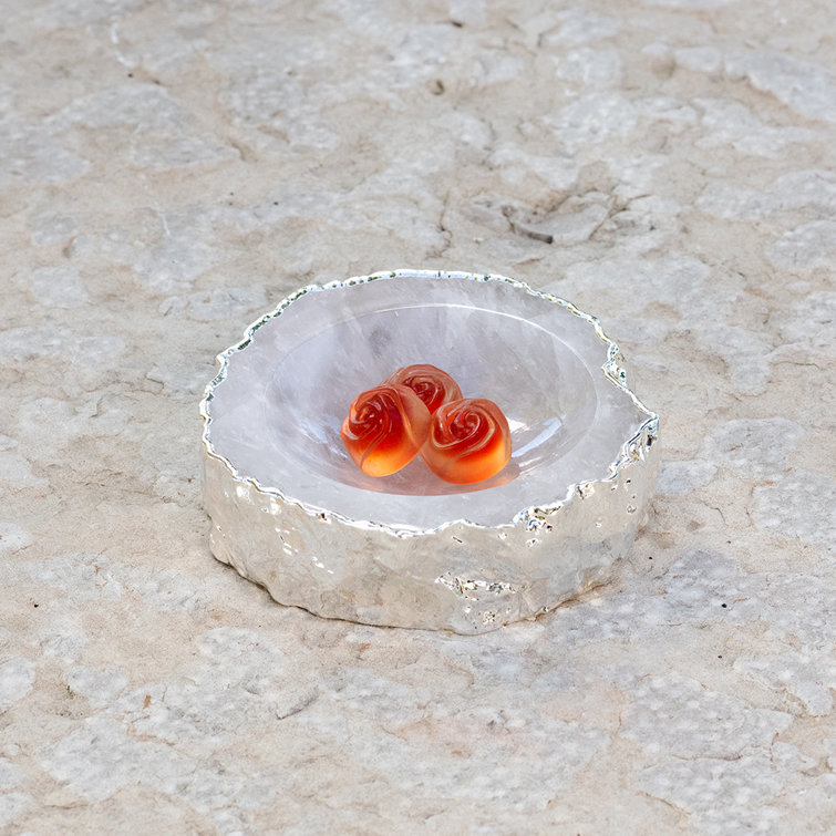 Handcrafted Crystal Gemstone Bowl with Silver Plating