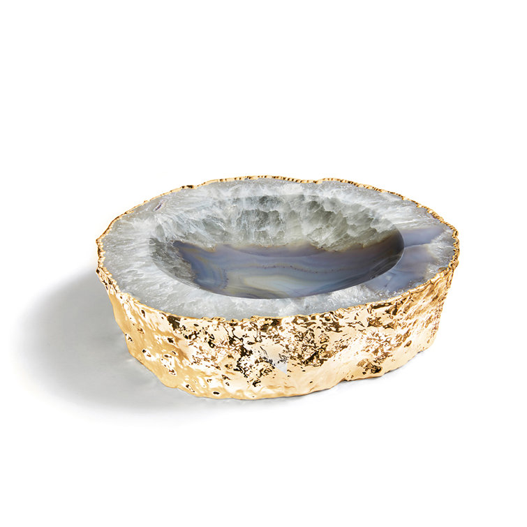Natural Gemstone and Gold Handcrafted Decorative Bowl