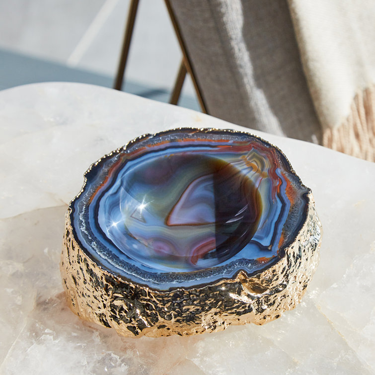 Natural Gemstone and Gold Handcrafted Decorative Bowl
