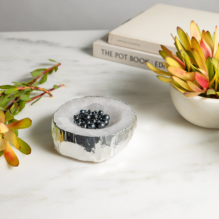 Natural Gemstone Bowl with Silver Plating