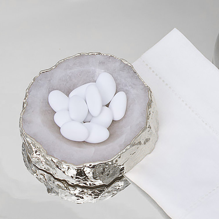 Handcrafted Round Silver Gemstone Decorative Bowl