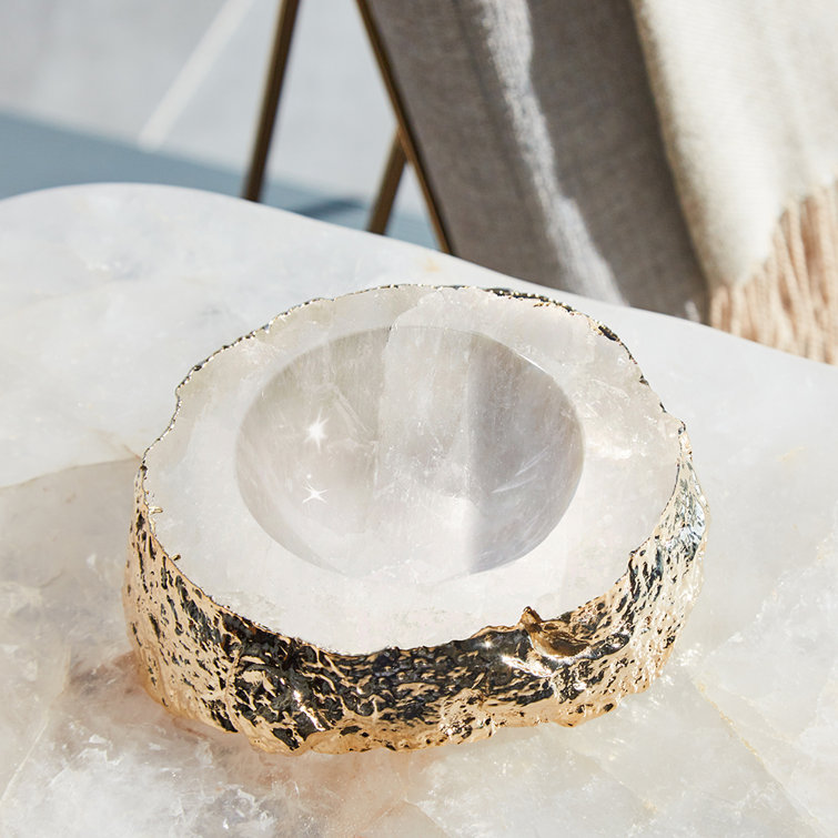 Handcrafted Crystal and Silver Gemstone Decorative Bowl