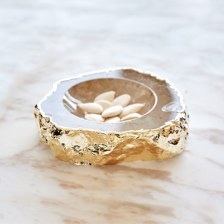Handcrafted Crystal and Silver Gemstone Decorative Bowl