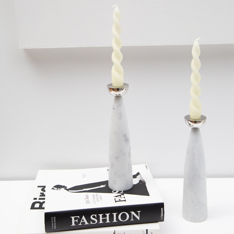 Carrara Marble and Silver 9.75'' Tabletop Candlestick Set