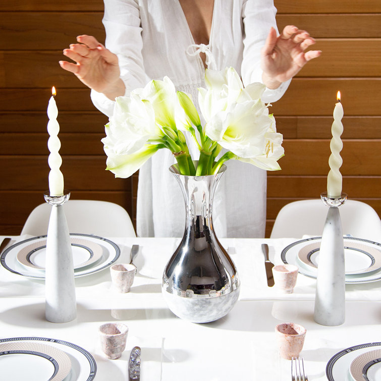 Carrara Marble and Silver 9.75'' Tabletop Candlestick Set
