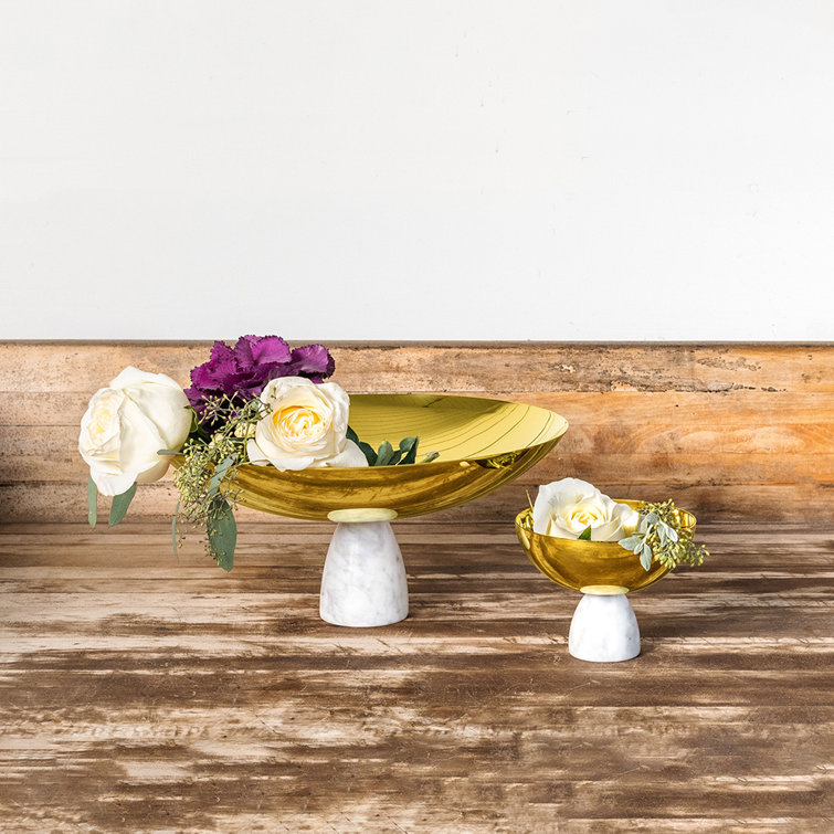 Gold Steel Fruit Bowl with Marble Pedestal