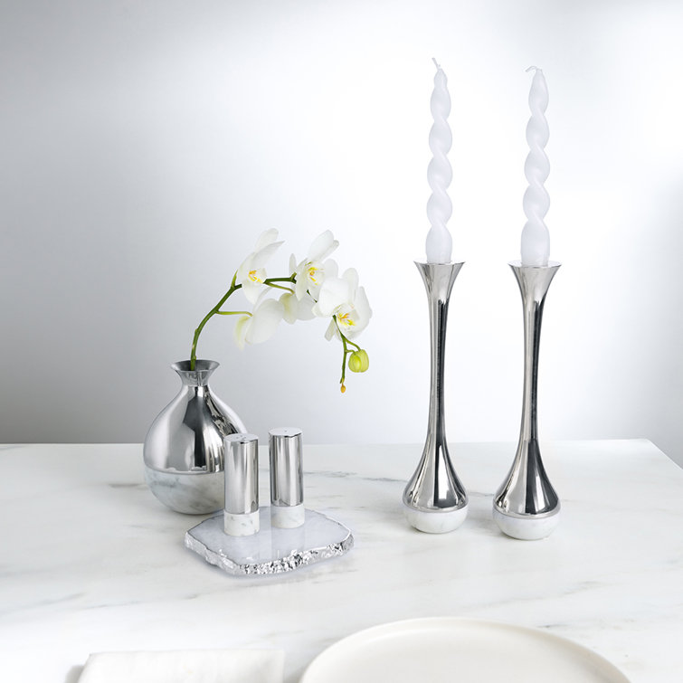 Silver and Carrara Marble Dual Bud Vase