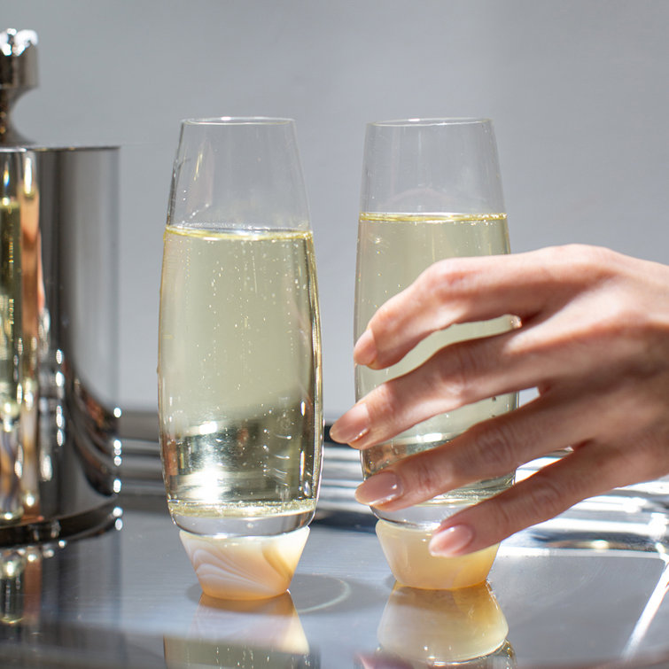 Clear and Smoke Agate Crystal Champagne Glass Set