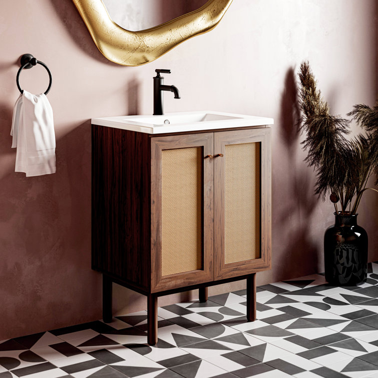 Classe 24" Dark Walnut Freestanding Bathroom Vanity with Cane Doors