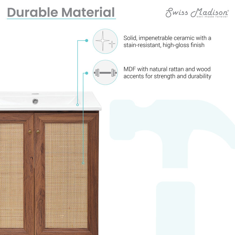 Classe 24" Dark Walnut Freestanding Bathroom Vanity with Cane Doors