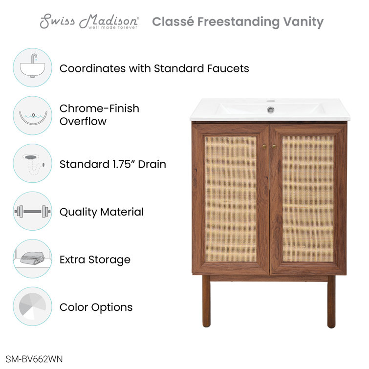 Classe 24" Dark Walnut Freestanding Bathroom Vanity with Cane Doors