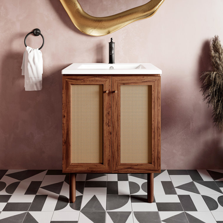Classe 24" Dark Walnut Freestanding Bathroom Vanity with Cane Doors