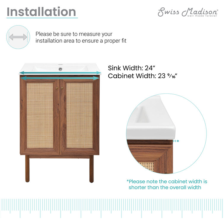 Classe 24" Dark Walnut Freestanding Bathroom Vanity with Cane Doors