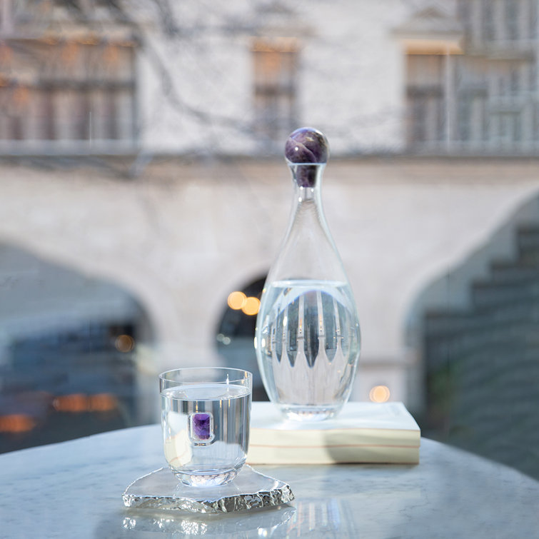 Clear Tapered Glass Decanter with Amethyst Stopper