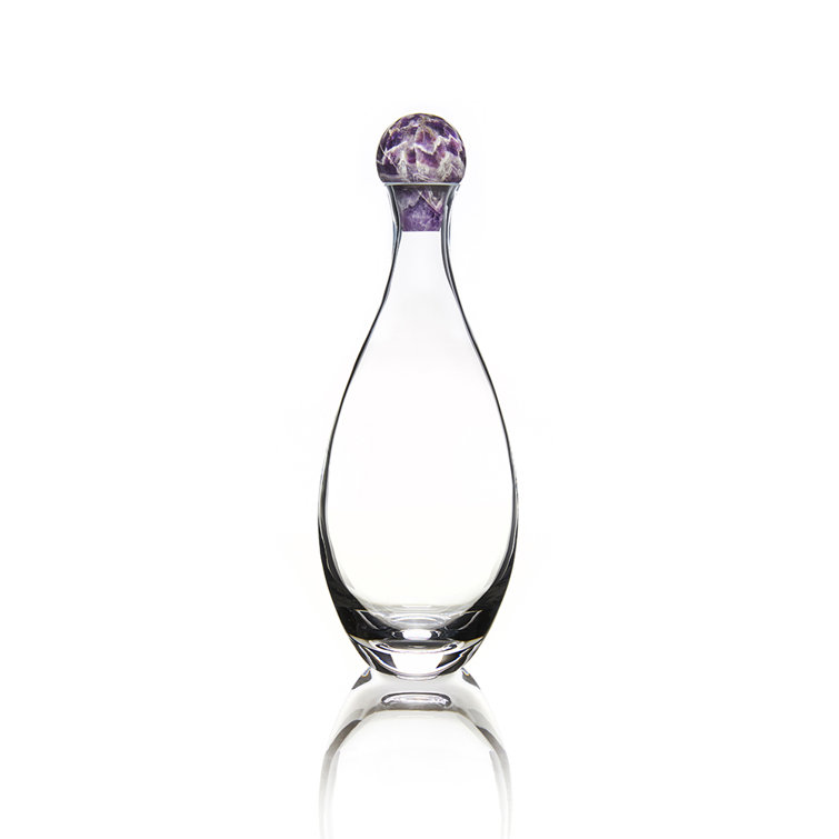 Clear Tapered Glass Decanter with Amethyst Stopper