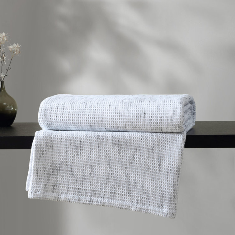 King White and Black Cotton Waffle Weave Blanket