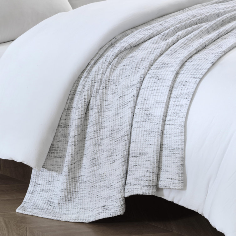 King White and Black Cotton Waffle Weave Blanket