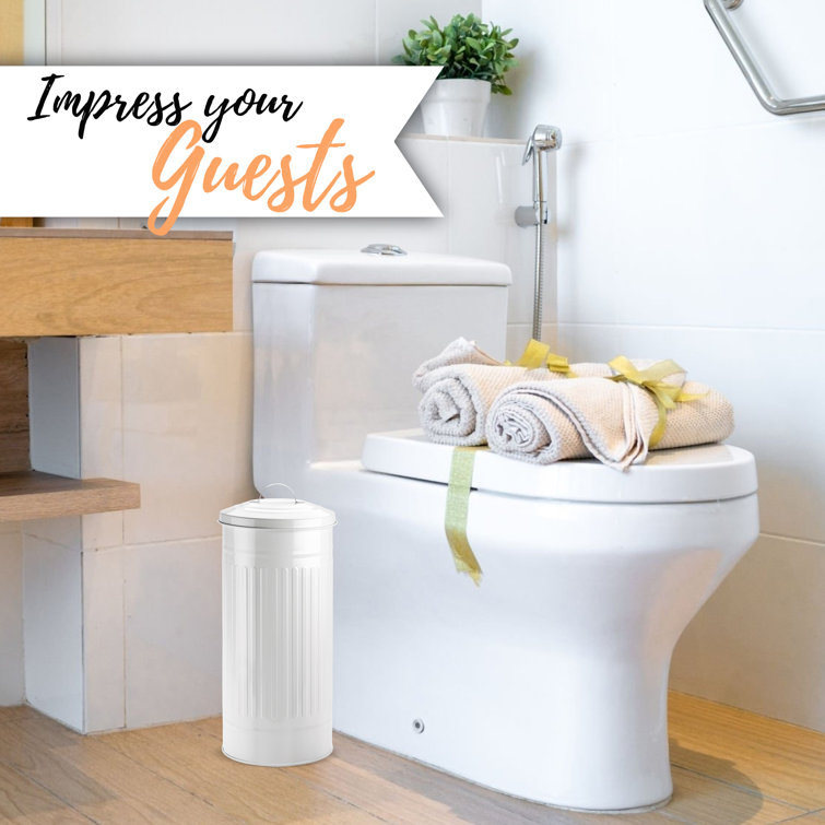 White Metal Farmhouse Freestanding Toilet Paper Holder with Lid