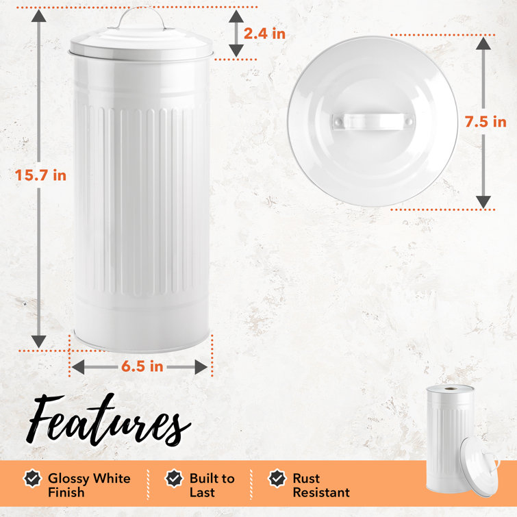 White Metal Farmhouse Freestanding Toilet Paper Holder with Lid