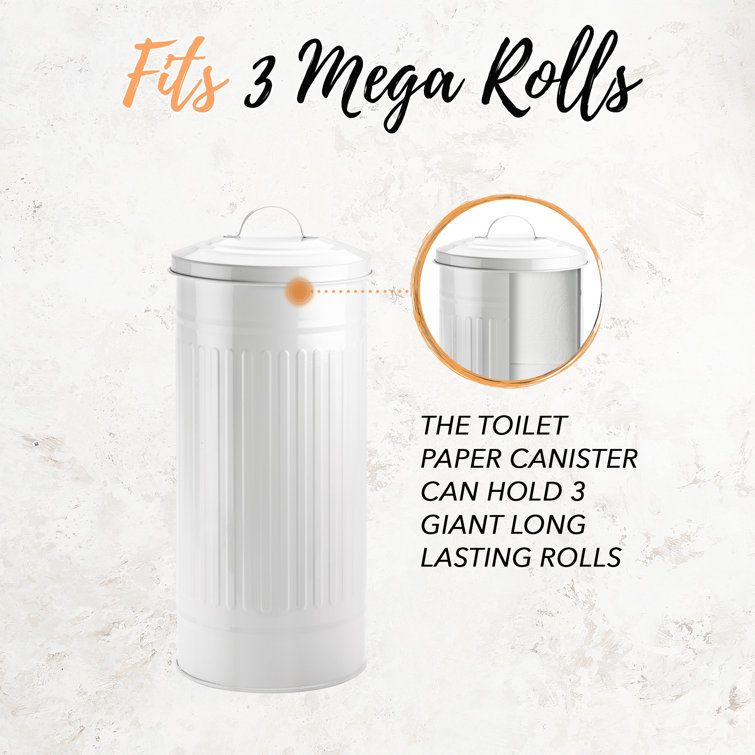 White Metal Farmhouse Freestanding Toilet Paper Holder with Lid