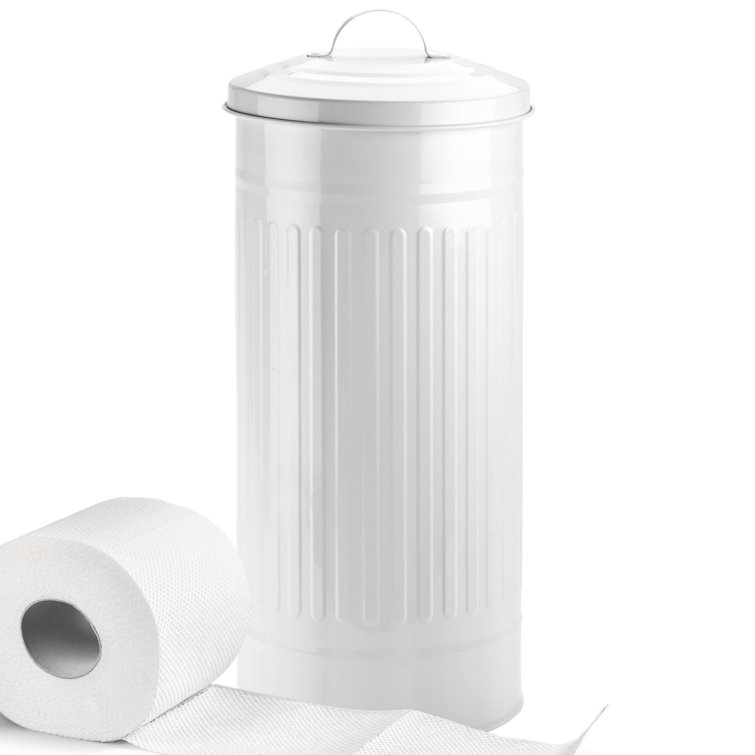 White Metal Farmhouse Freestanding Toilet Paper Holder with Lid