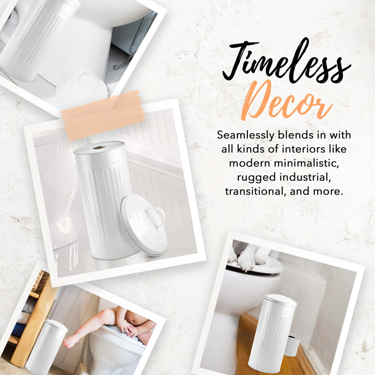 White Metal Farmhouse Freestanding Toilet Paper Holder with Lid