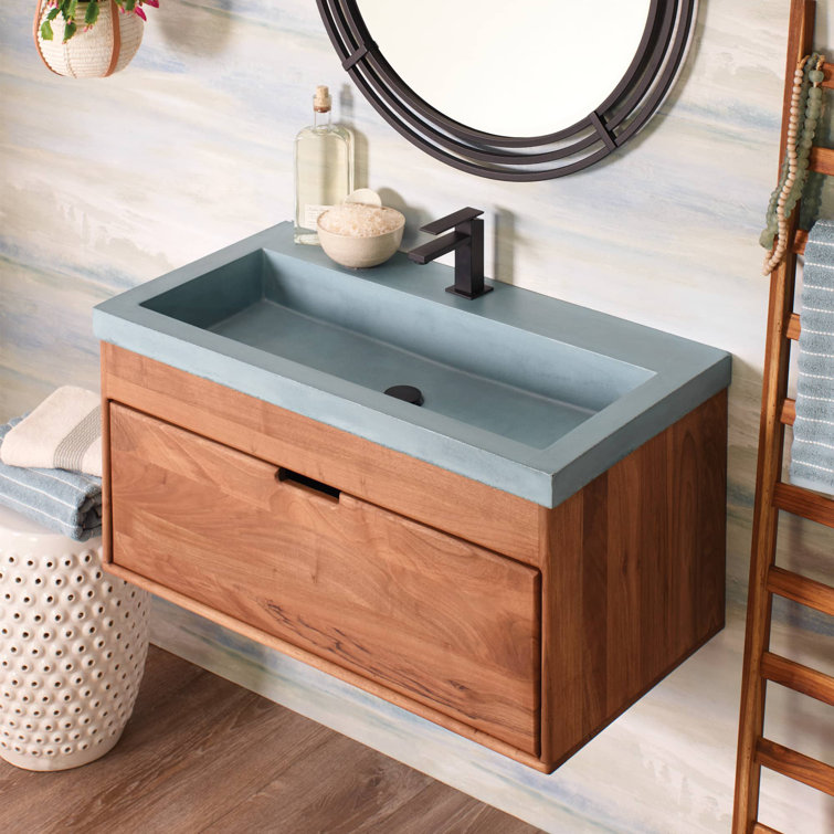 Ocean Blue Concrete Rectangular Bathroom Sink, 36-inch