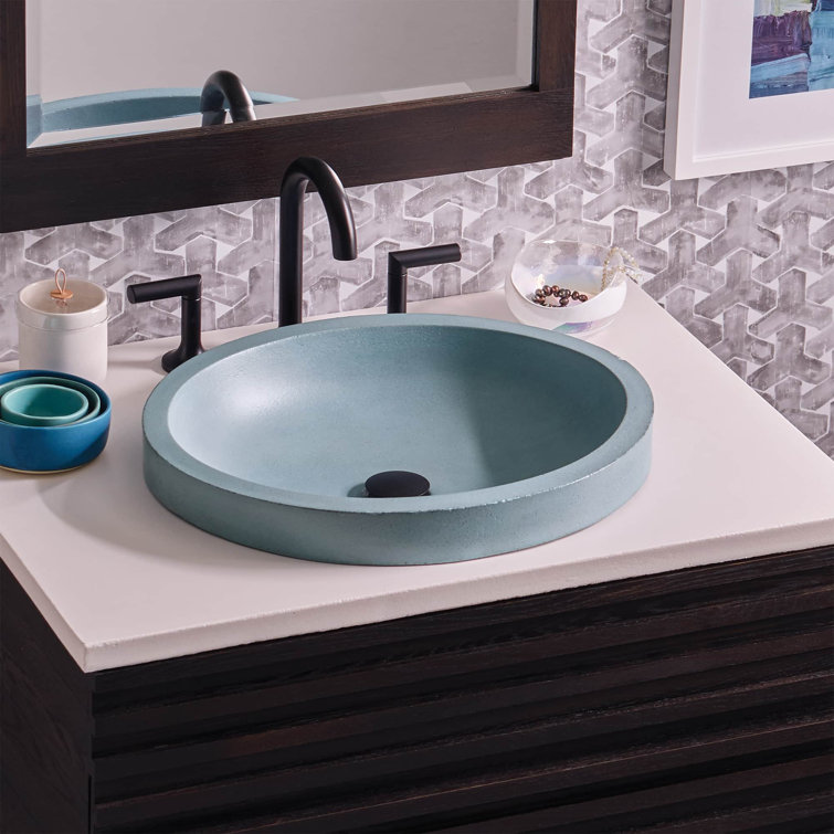 Ocean Blue Concrete Oval Drop-In Bathroom Sink