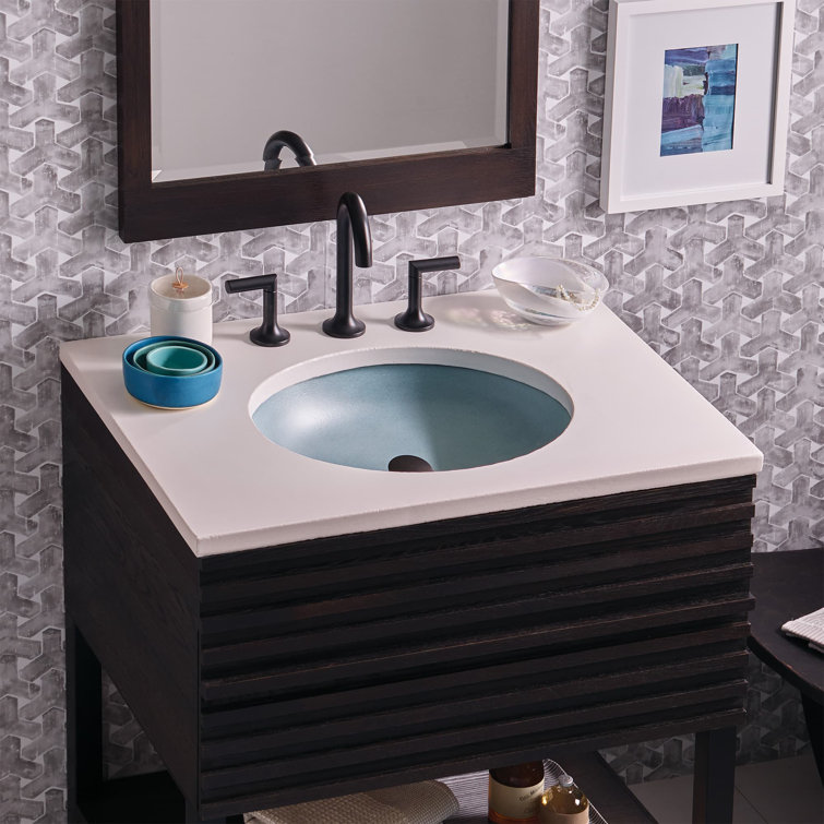 Ocean Blue Concrete Oval Drop-In Bathroom Sink