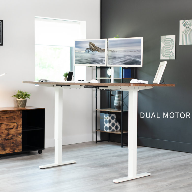 VIVO White Electric Height Adjustable Dual Motor Desk Frame
