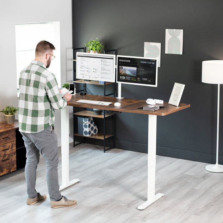 VIVO White Electric Height Adjustable Dual Motor Desk Frame