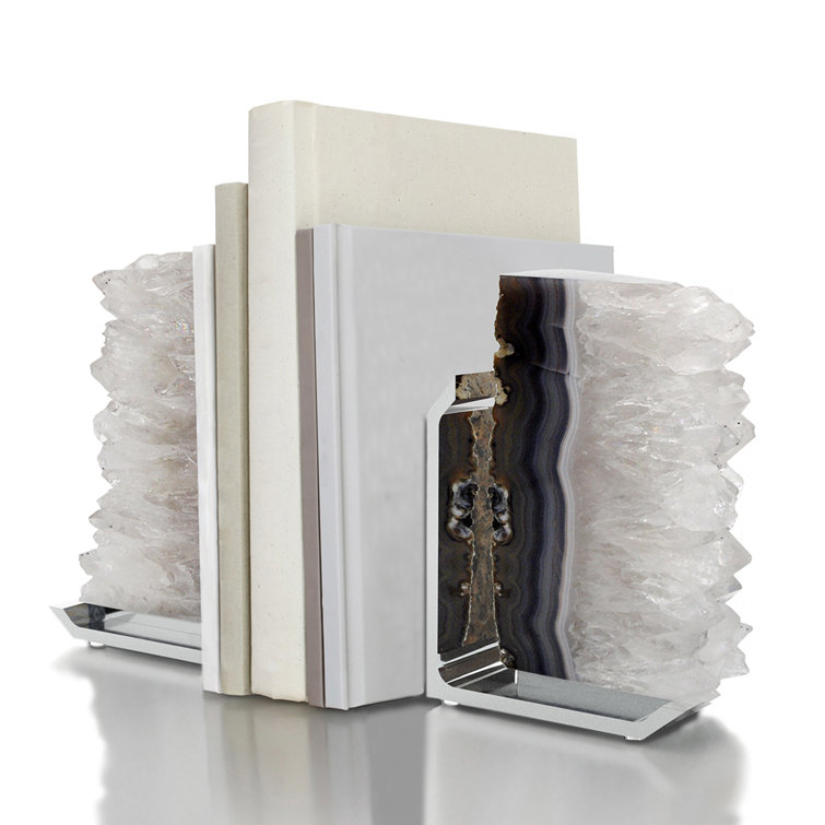 Natural Agate and Metal Bookends Set