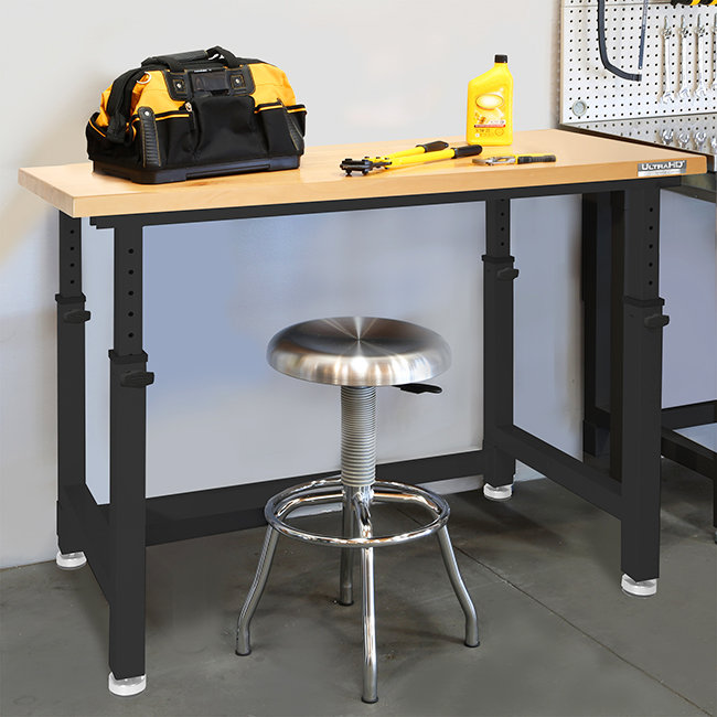 Graphite Adjustable Height Heavy-Duty Wood Top Workbench