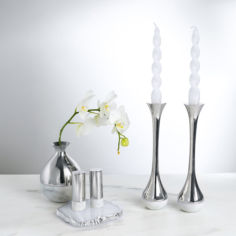 Organic-Shape White Glass and Silver Drink Coasters, Set of 2