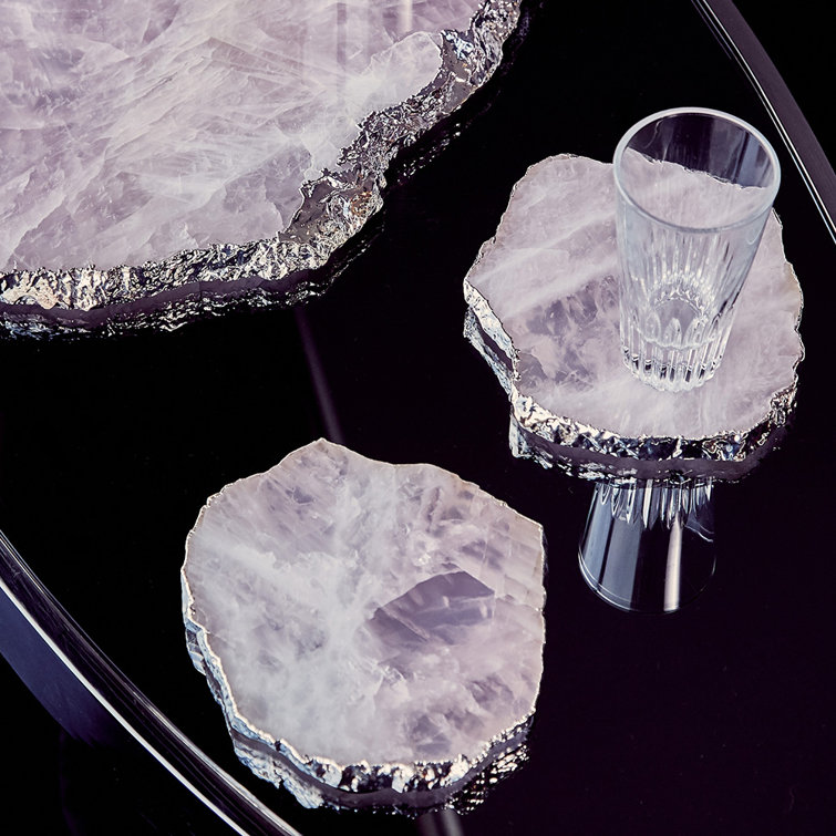 Rose Quartz and Silver Glass Coasters Set