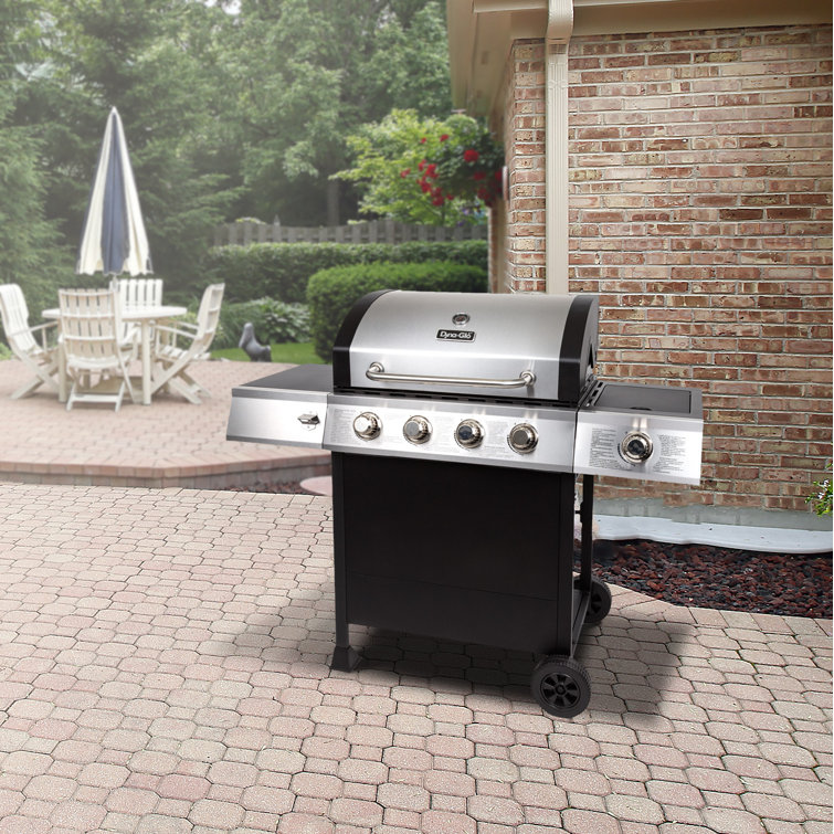 Stainless Steel Black 4-Burner Propane Gas Grill with Side Burner