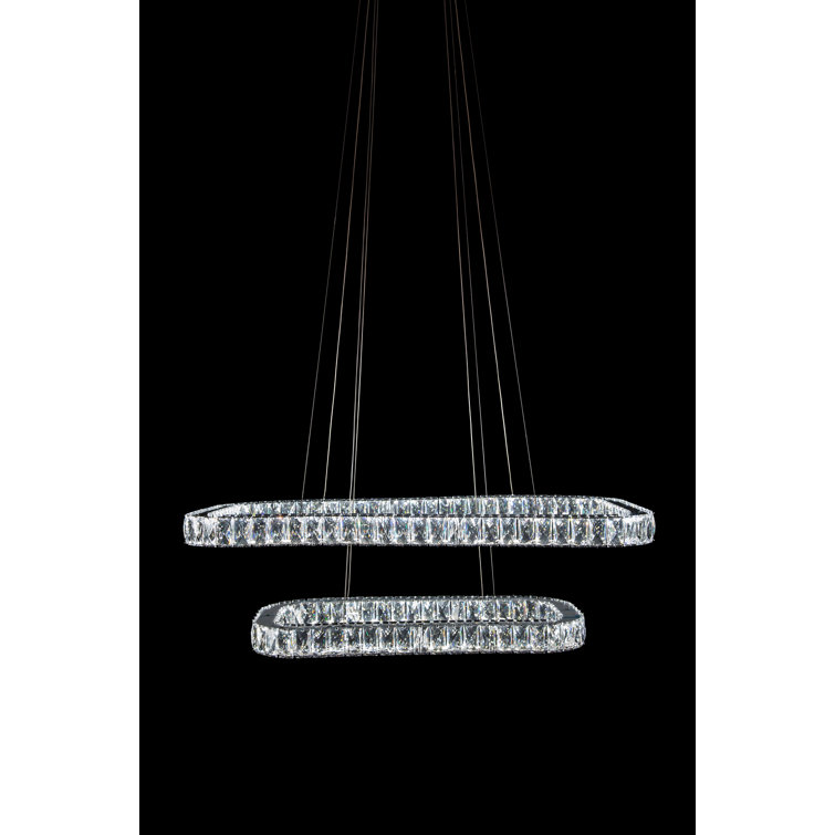 Contemporary Brass and Crystal LED Tiered Chandelier