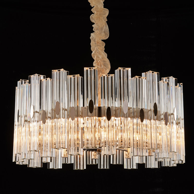 Gold and Clear Crystal Drum Chandelier with 10 Lights