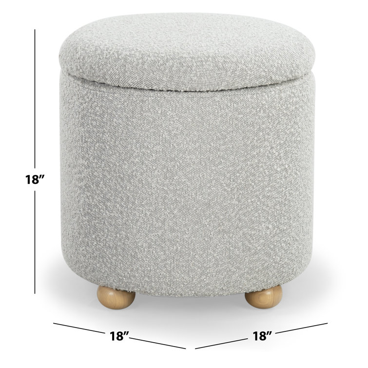 Becka Round Gray Boucle Storage Ottoman with Wood Legs