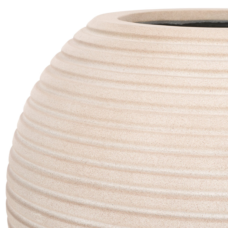Beige Ribbed Ficonstone and Cement Indoor/Outdoor Planter Pot